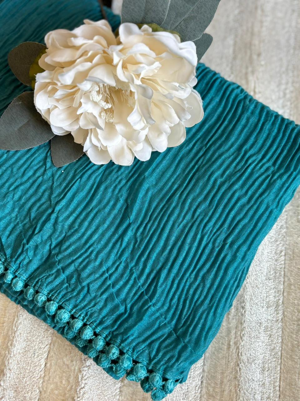 Lace Detail Crumpled Lawn - Aqua