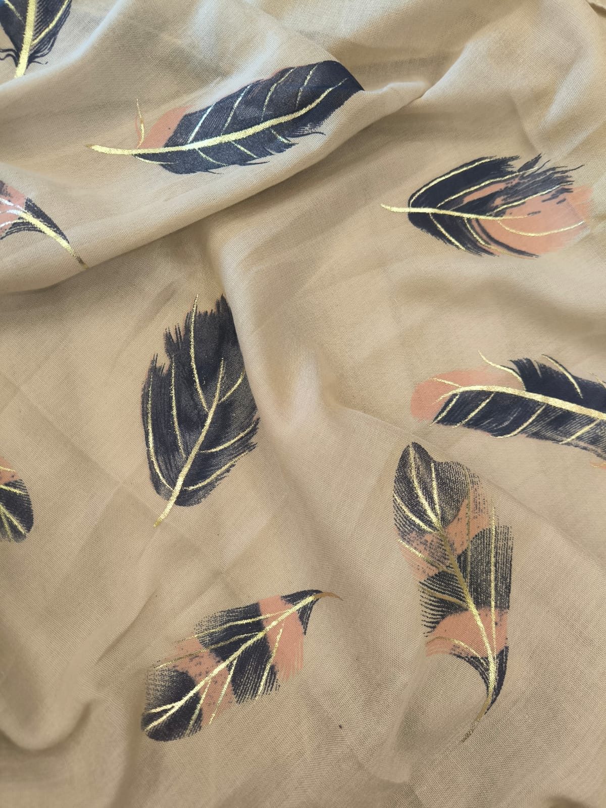 Feather Printed Lawn - Beige