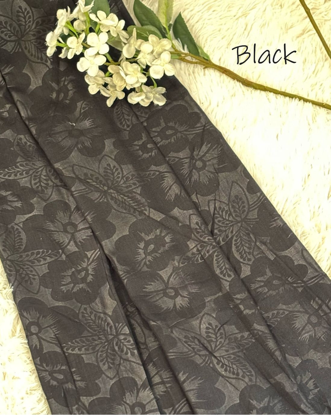 Embossed Turkish Lawn Hijab - Black