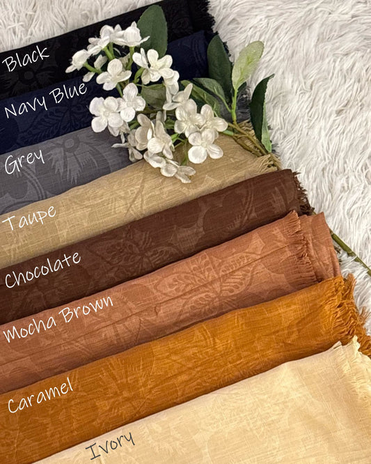 Embossed Turkish Lawn Hijab - Navy Blue