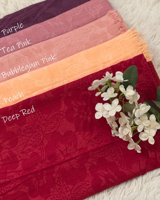 Embossed Turkish Lawn Hijab - Deep Red