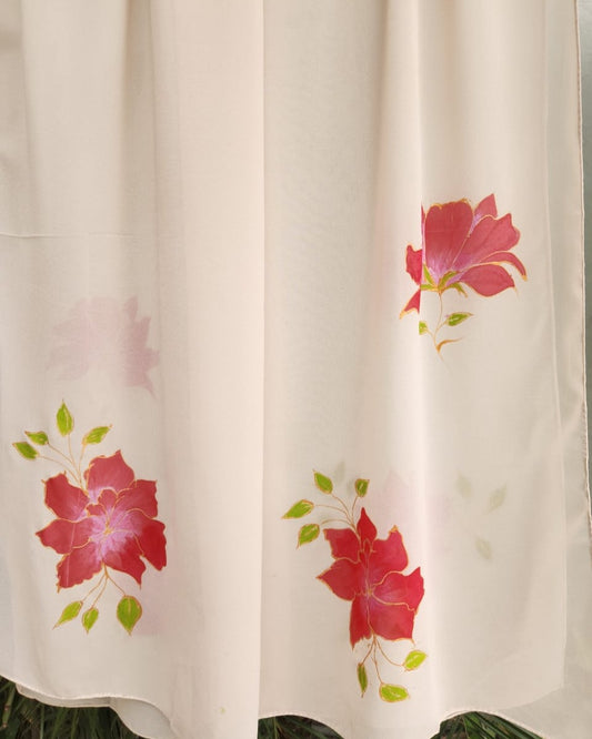 Hand Painted Scarf - Petals & Cream