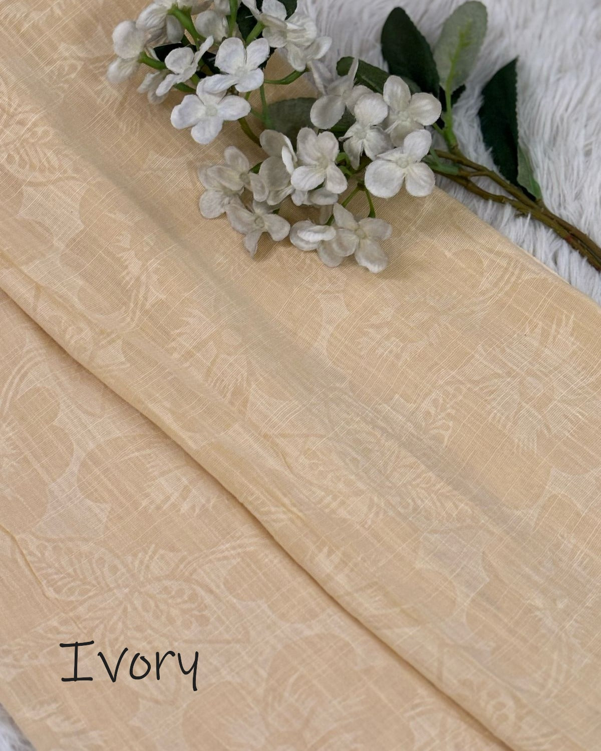 Embossed Turkish Lawn Hijab - Ivory