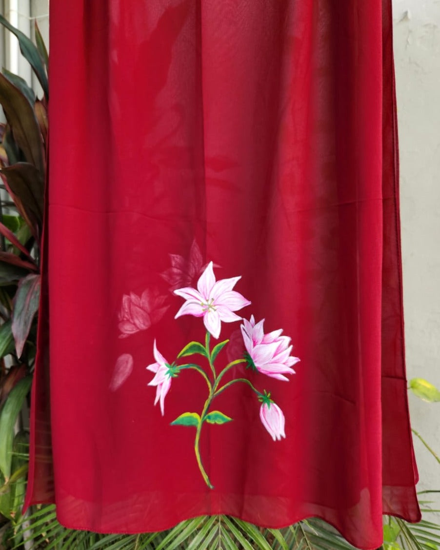 Hand Painted Scarf - Crimson Lily