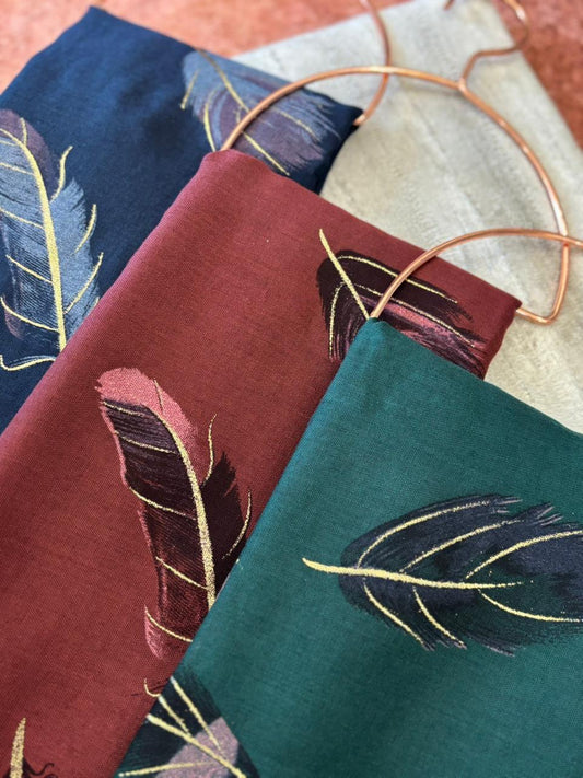 Feather Printed Lawn - Maroon