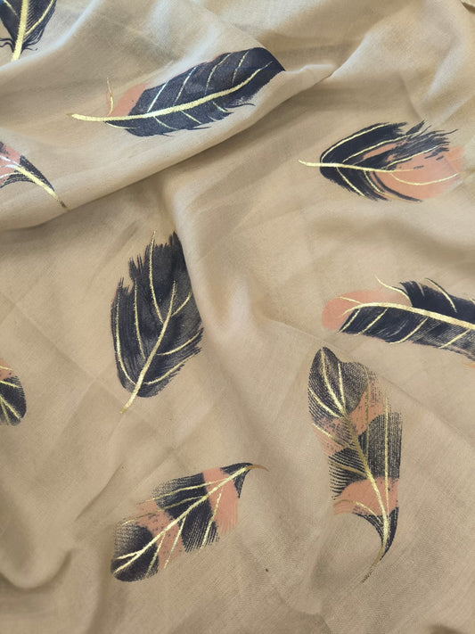Feather Printed Lawn - Beige