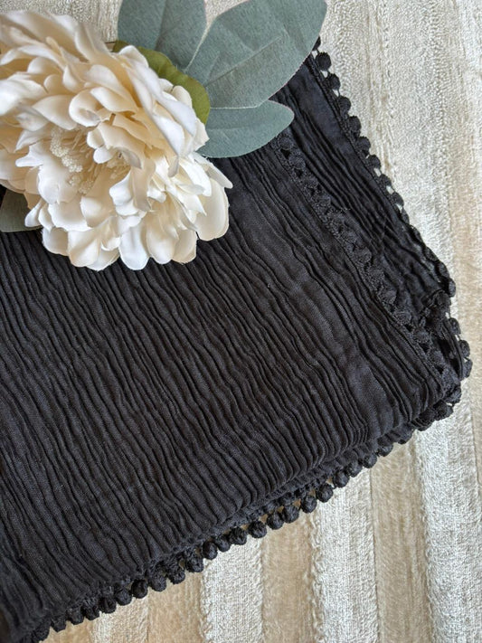 Lace Detail Crumpled Lawn - Black