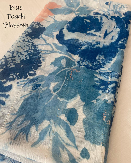 Printed Lawn - Blue Peach Blossom