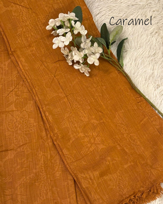 Embossed Turkish Lawn Hijab - Caramel