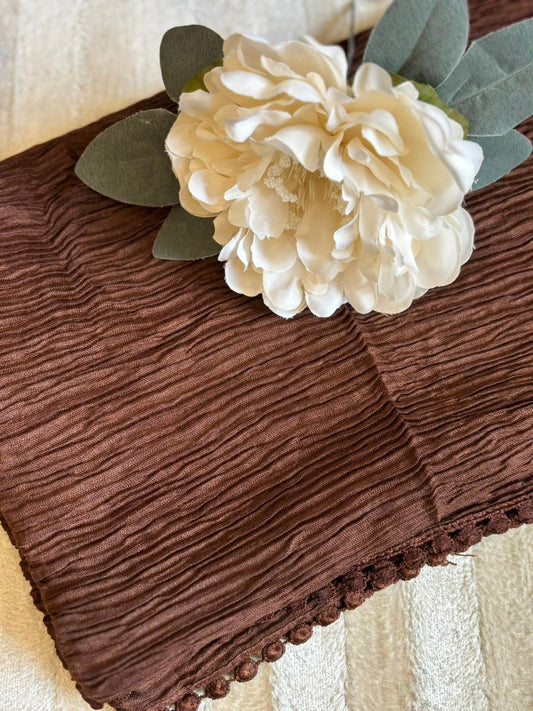 Lace Detail Crumpled Lawn - Chocolate