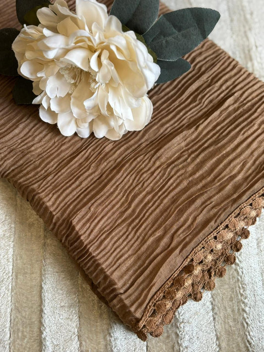 Lace Detail Crumpled Lawn - Coffee