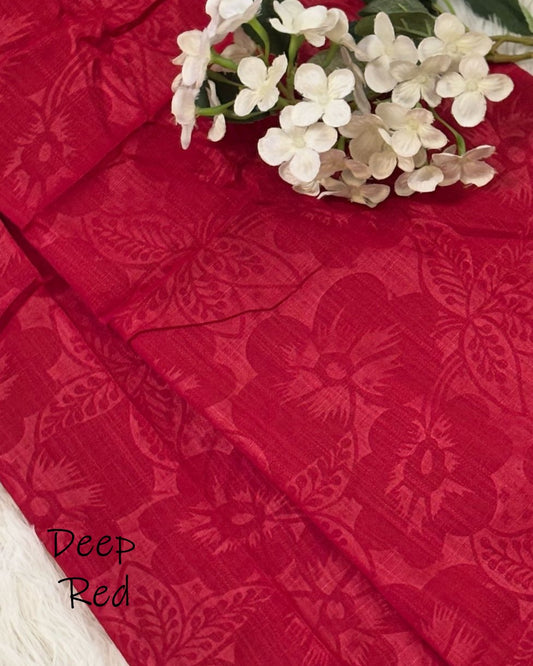 Embossed Turkish Lawn Hijab - Deep Red
