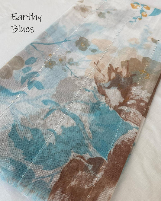 Printed Lawn - Earthy Blues