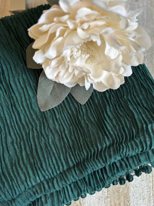 Lace Detail Crumpled Lawn - Emerald