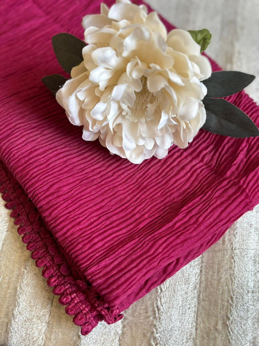 Lace Detail Crumpled Lawn - Hot Pink