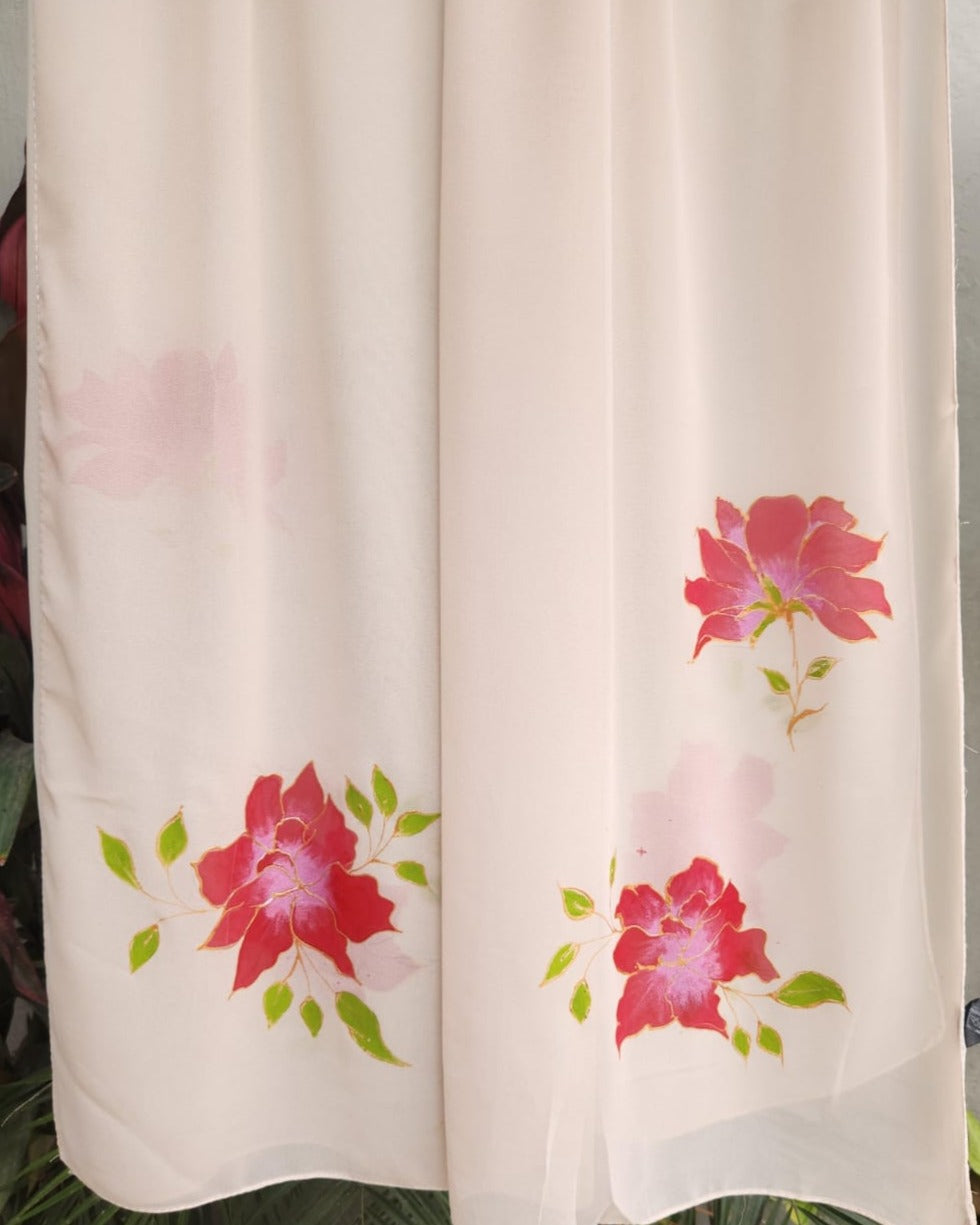 Hand Painted Scarf - Petals & Cream