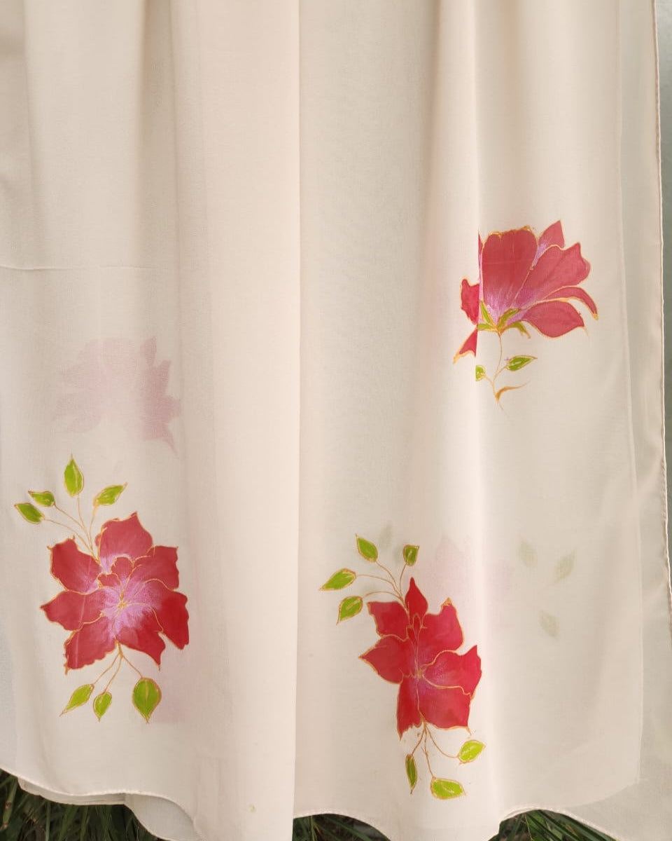 Hand Painted Scarf - Petals & Cream