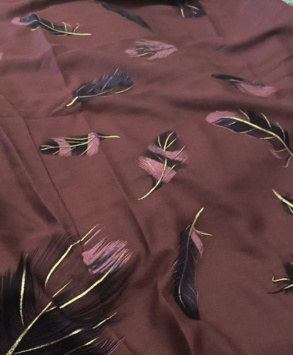 Feather Printed Lawn - Maroon