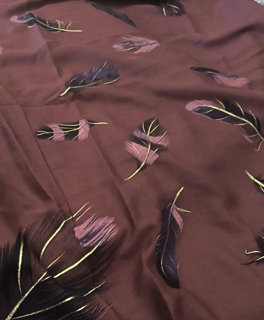 Feather Printed Lawn - Maroon