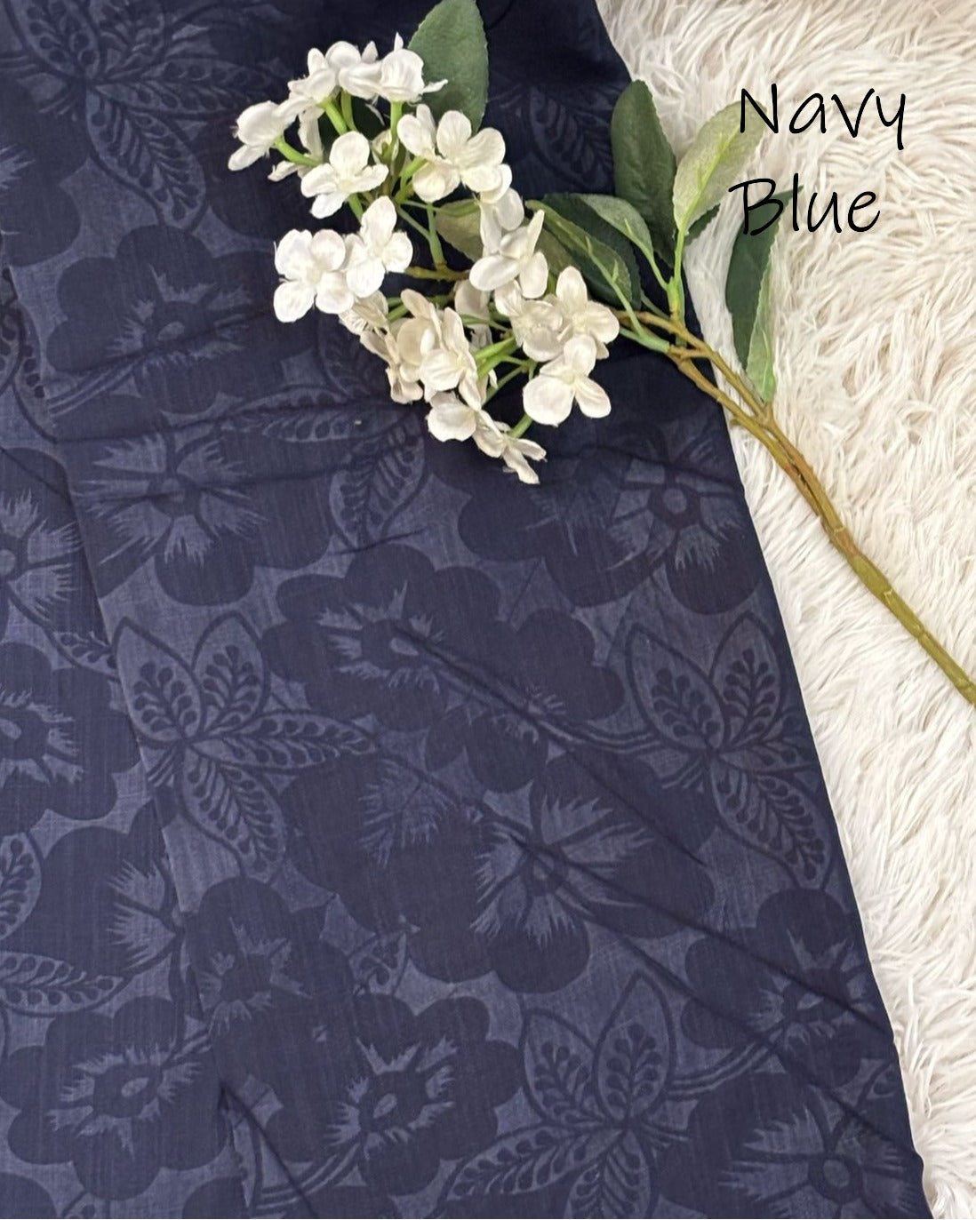 Embossed Turkish Lawn Hijab - Navy Blue