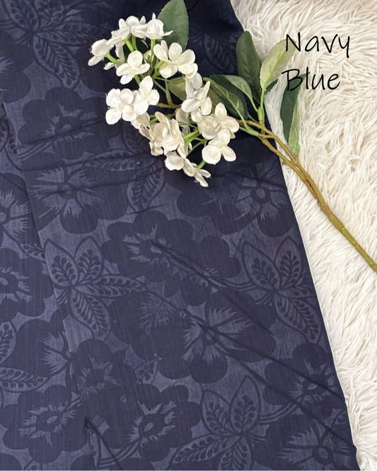 Embossed Turkish Lawn Hijab - Navy Blue