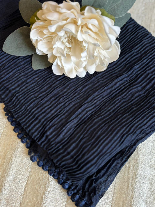 Lace Detail Crumpled Lawn - Navy