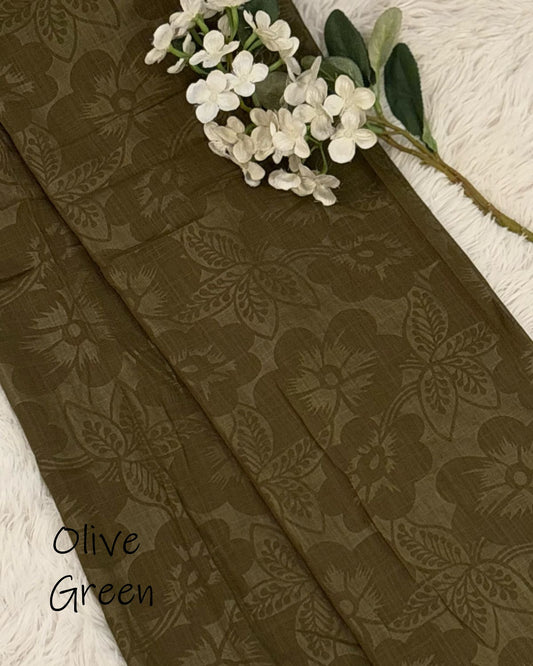 Embossed Turkish Lawn Hijab - Olive Green
