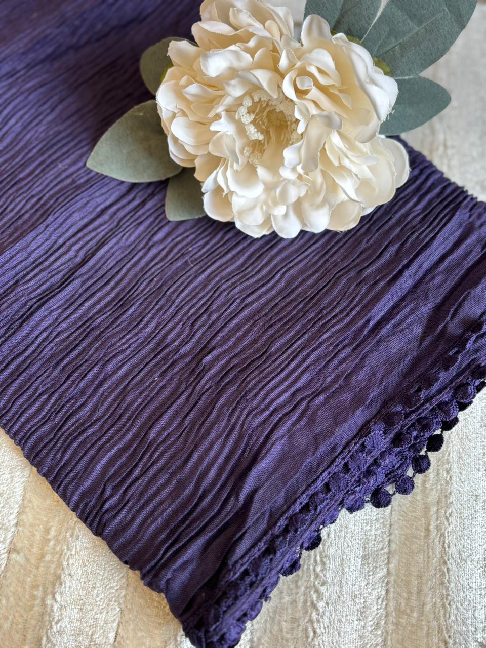 Lace Detail Crumpled Lawn - Purple