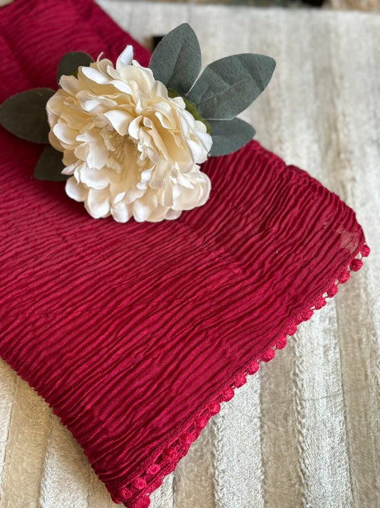 Lace Detail Crumpled Lawn - Red