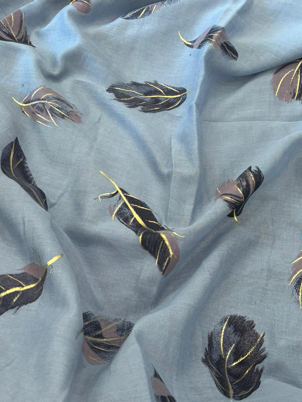 Feather Printed Lawn - Space Blue