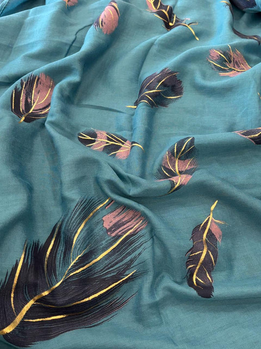 Feather Printed Lawn - Teal
