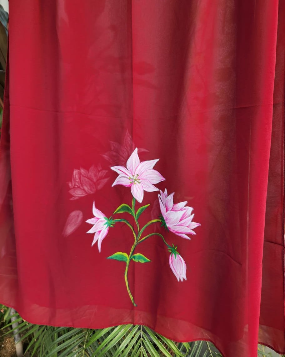 Hand Painted Scarf - Crimson Lily