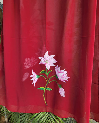 Hand Painted Scarf - Crimson Lily