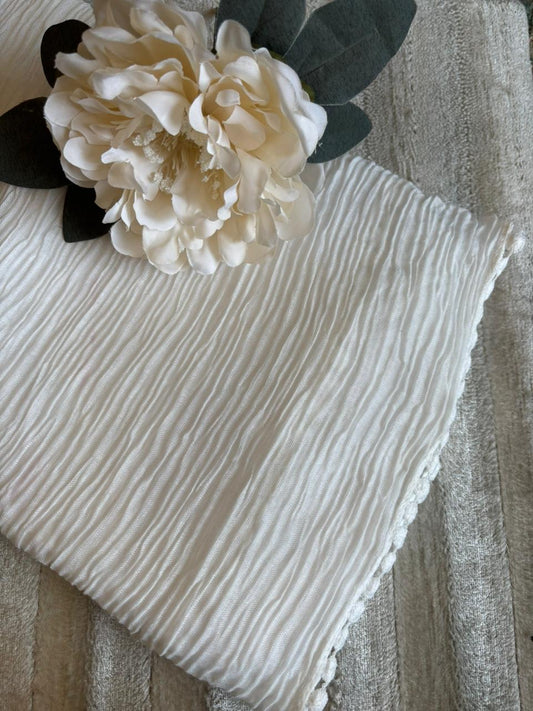 Lace Detail Crumpled Lawn - White