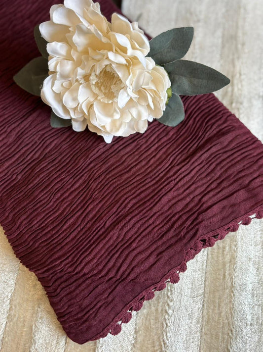 Lace Detail Crumpled Lawn - Wine
